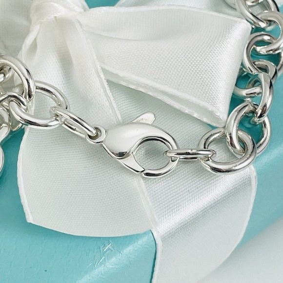 7.5" Tiffany & Co Classic Blank Heart Tag Charm Bracelet in Sterling Silver - Picture 4 of 7